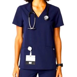 Figs Casma Three Pocket Scrub Top in Navy